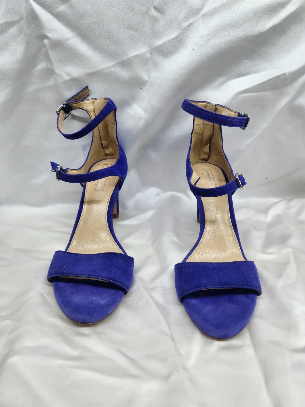 ANTONIO MELANI Royal Blue Suede Ankle-Strap Heeled Sandals